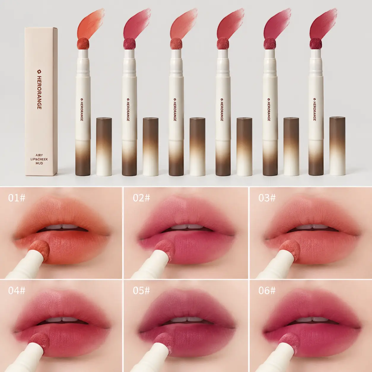 6-Piece Matte Cushion Lip Tint Set, Velvet Soft-Focus Finish with Sponge Applicator, Creamy Peachy Nude Shades, Waterproof & Long-Lasting, Great Valentine Gift for Teens, Festival & Daily Makeup Must-Have