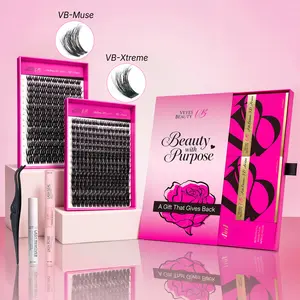 VEYESBEAUTY Mother's Day Lash Kit Beauty with Purpose VB-Muse VB-Xtreme 3D Volume Cluster Lashes Individual Lash Extensions Layered Fluffy Eyelashes Wispy Faux Mink Lash DIY Mixed Length Large Tray for Self Application Makeup at Home Cosmetic
