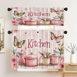 SoftHaven Home Made in USA 3-Piece 2D Flat Print Kitchen Curtain Set, Tableware & Kitchen Letter Pattern, Rod Pocket Valance & Tier Design, Premium Polyester, Stylish Window Decor for Kitchen, Cafe and Living Room Home Decoration