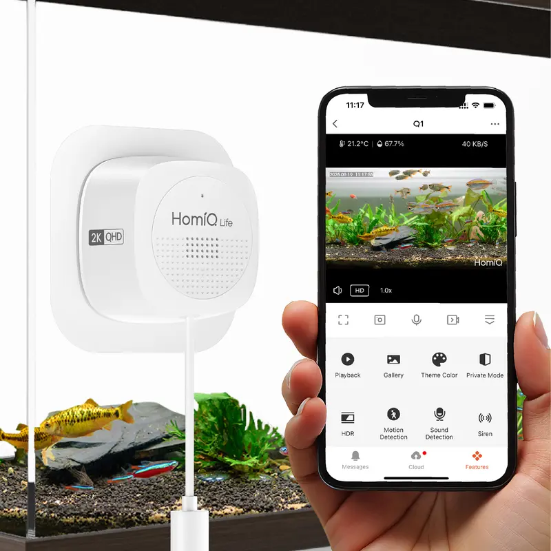 HomiQ Life Surveillance Security Camera, 3MP 2K Aquarium/Terrarium Camera for Reptiles, Magnetic Hassle-Free Installation, Close-Focus Auto-Focus Lens, 2.4GHz & 5GHz WiFi, Full-Color Night Vision, 24/7 Recording, Bluetooth App Control, Easy Sharing