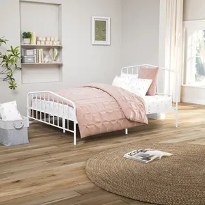 Contemporary Style Full Size Metal Bed Mattress Ready With Full Metal Structure White Finish