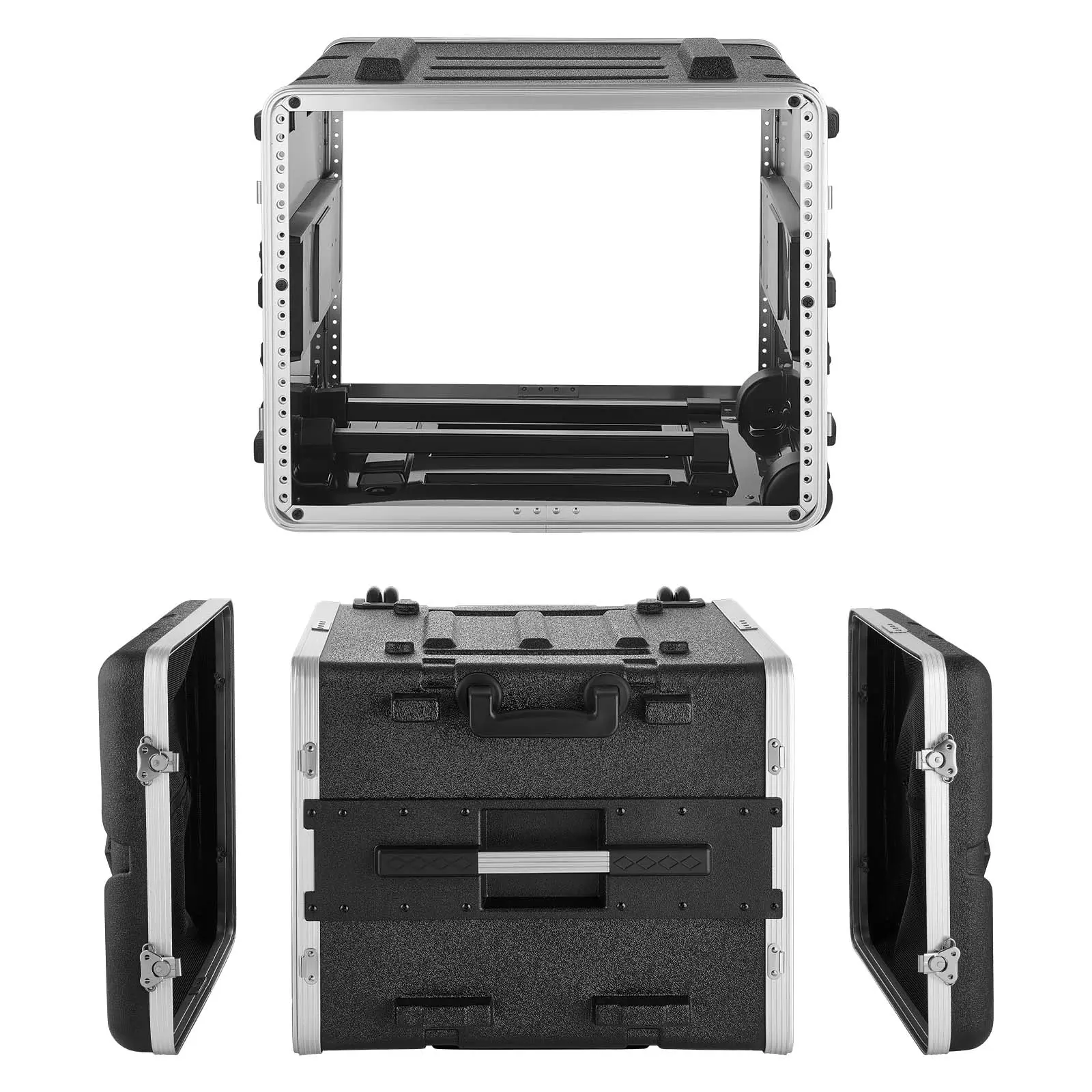 VEVOR 8U 19in Rolling Audio Gear Storage Cabinet, ABS Shell, Retractable Handle, Latches, Mesh Pocket, Rack Rails, 18.4in Internal Depth, Wheels Included (7U Usable Space + 1U Wheel Space)