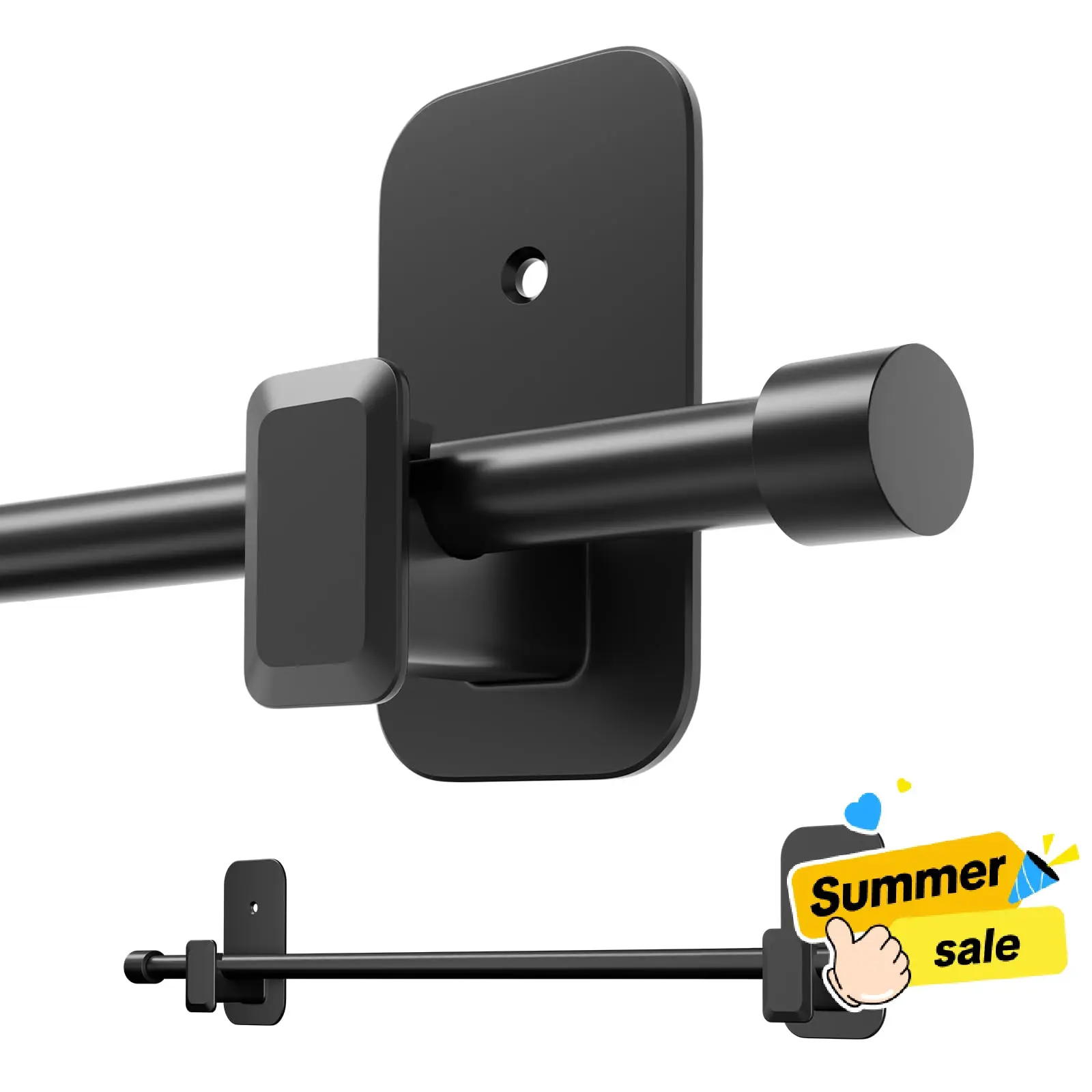 Back To School Inovaday No-Drill Curtain Rods for Windows - Adjustable 5/8" Tension Rod, Renter-Friendly Adhesive Brackets, Easy Install Black Drapery Pole