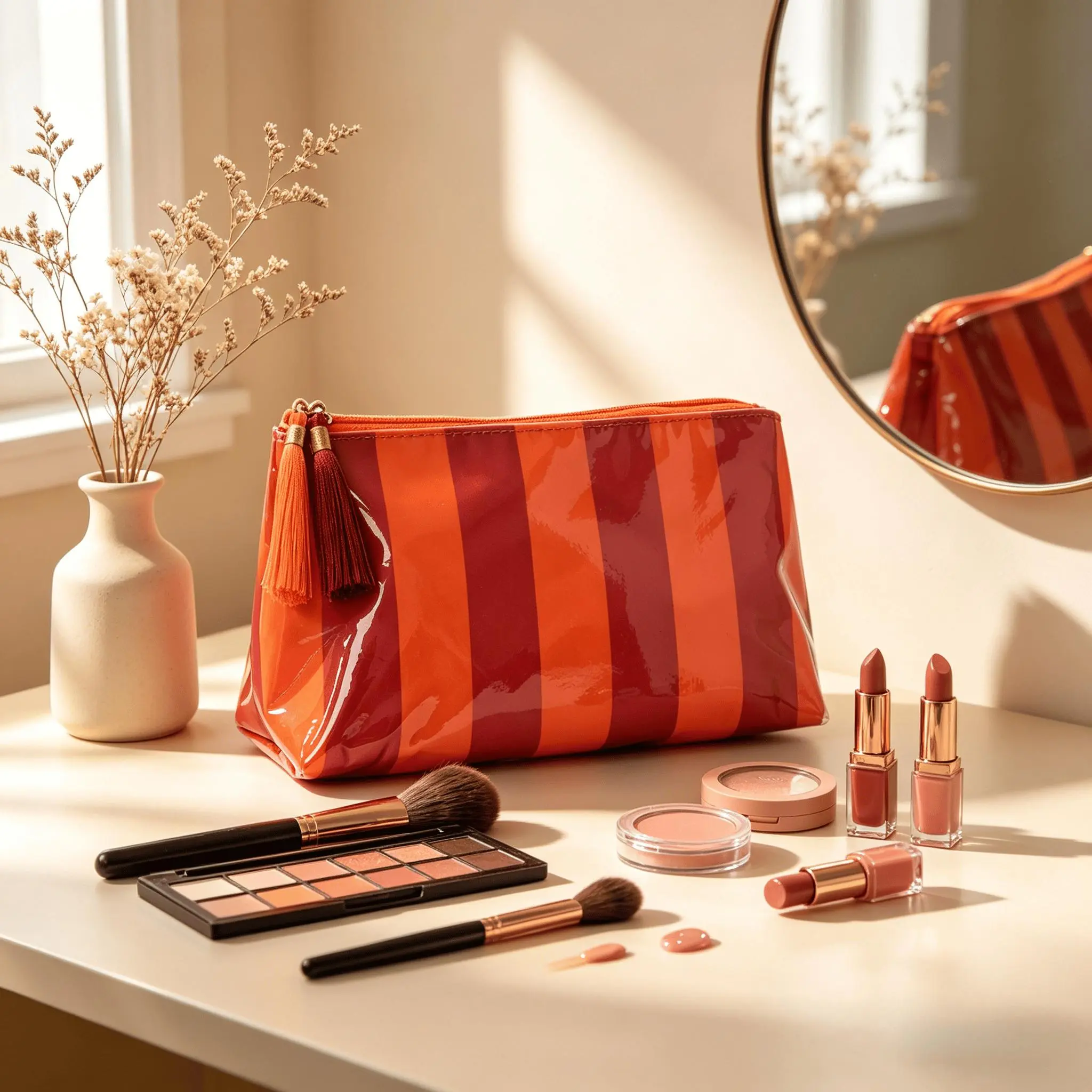 1 large capacity makeup bag with tassel decorations. A storage bag for cosmetics and toiletries, beauty storage pouch. A cosmetic travel bag, toiletry bag, makeup pouch. Suitable for office workers, students and home use. Travel cosmetic bags