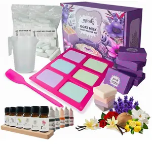 Goat Milk SOAP Making KIT for Adults – 2lb Pre-Cut Base, 6 Colors, 6 Scents, Silicone Mold, Pitcher & Gift Boxes – All-in-One DIY Soap Kit with Supplies