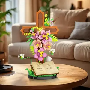 Cross Flower Building Block Toy Decoration Model, Holiday Gift for Kids, Puzzle Assembly, 1139 S0050, Flower Bricks, Creative Building Blocks