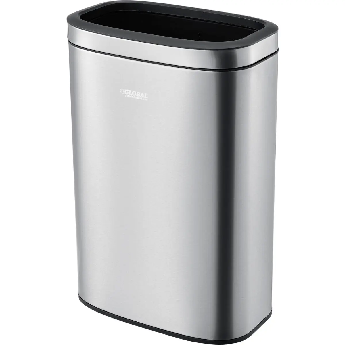 Global Industrial 641443SS Satin Stainless Steel Standard Trash Can - 12gal Slim Rectangular Indoor Use Bin, Flat Open Top, Fingerprint-Proof, Skid-Resistant Base, 10-12L Trash Bag Cinch, Plastic Components, Single Unit, 13.86 lbs, 25"H x 11"W x 17"L