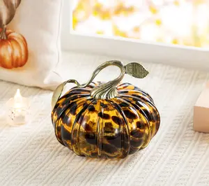 Glitzhome 6"D Amber Dots Glass Halloween Harvest Pumpkin
