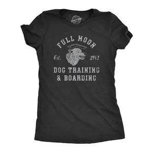 Womens Full Moon Dog Training and Boarding T Shirt Funny Halloween Werewolf Tee for Ladies Funny Womens T Shirts Cute Vintage Fashion Casual Ladies T-Shirt Gift Halloween Tops for Women Funny Dog Top Women's Black -
