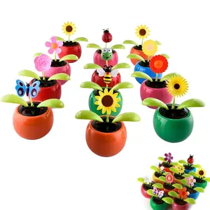 Set of 6 Cute Solar Power Flip Flap Flower Insect for Car Decoration Window Car Dashboard Decor Swing Dancing Flower