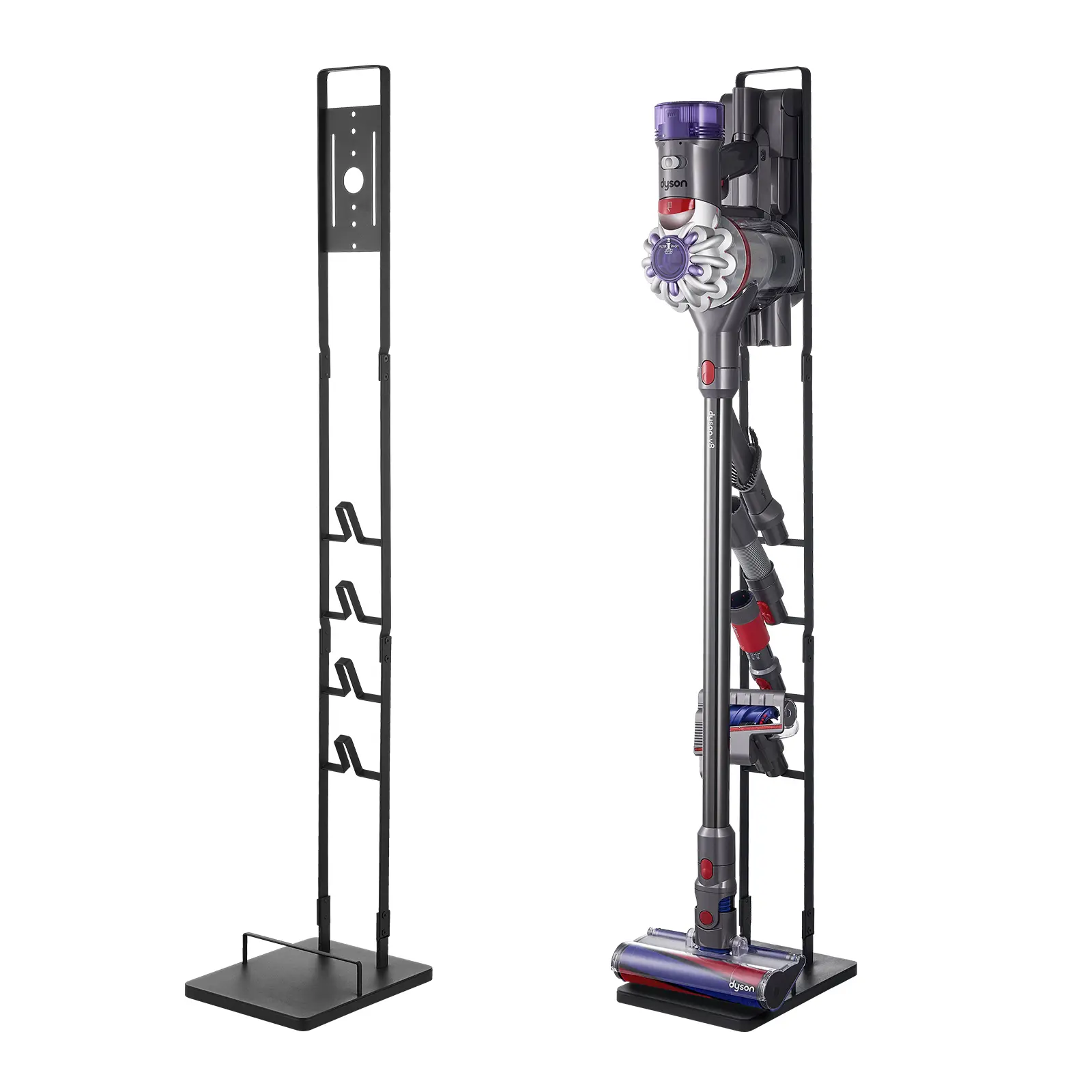 VEVOR Sturdy Metal Minimalist Vacuum Stand Organiser with 4 Hooks, 127cm Anti-Slips Garage Storage Bracket, Compatible with Dyson Multi-Models, Easy Installation, Vacuum Accessories, Father's Day Gift