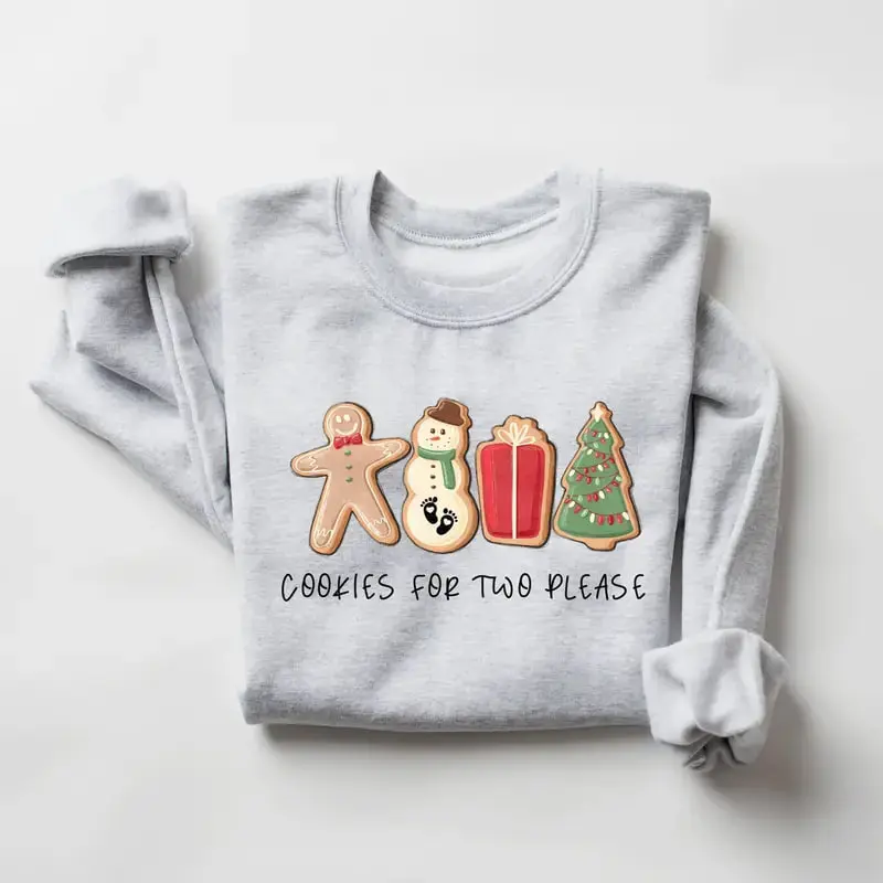 Christmas Cookies For Two Please Pregnancy Announcement Christmas Sweatshirt/Tshirt, Pregnancy Reveal Christmas Sweater, Maternity Christmas Shirt
