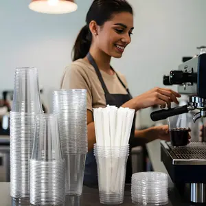 100 Pack 17 oz Clear Plastic Cups with Lids and Straws, Disposable Plastic Coffee Cups with Lids for Iced Coffee, Cold Beverages, Smoothies and To-Go Drinks