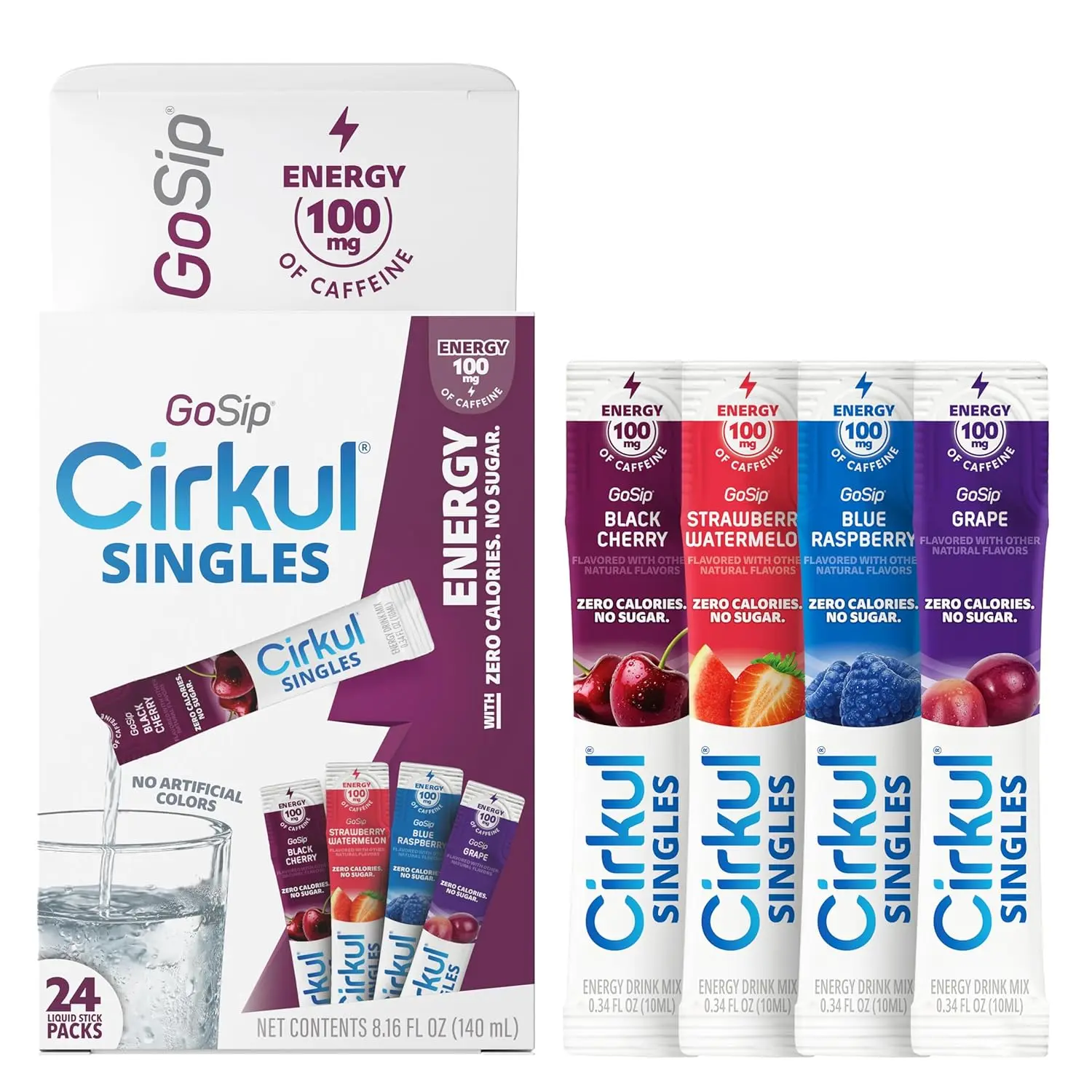 GoSip Cirkul Singles 24-Pack, Zero Sugar, Zero Calorie Caffeine Drink ...