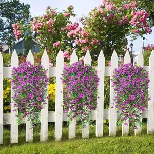 Artificial Autumn Violet Hanging Vine, Decorative Flowers, Outdoor Garden Window Sill Decor, Fake Wall Hanging Basket Decoration, Home Ornament