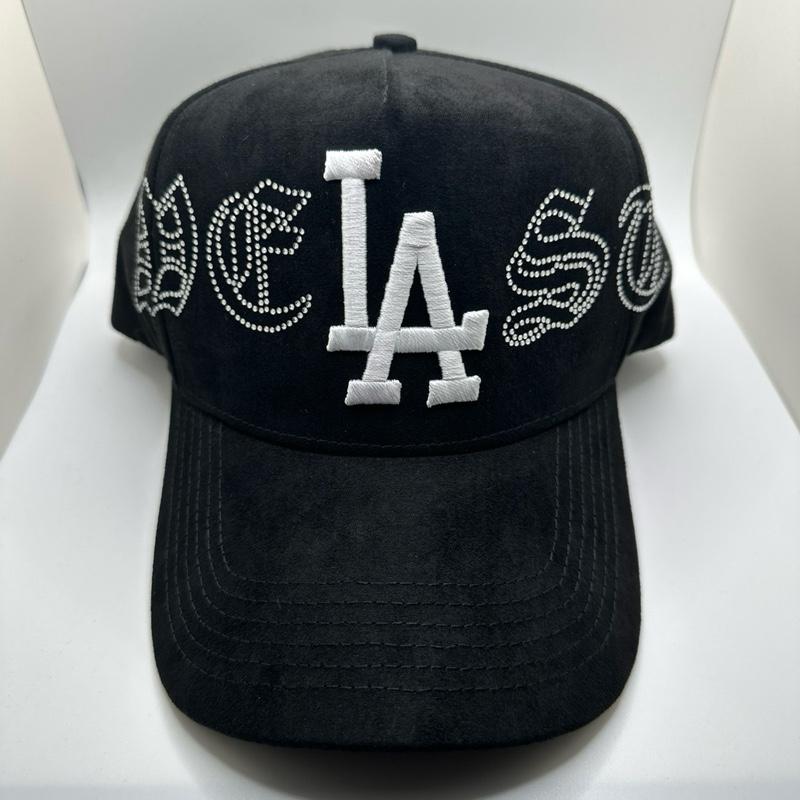 West LA Trucker Hat - Adjustable Snapback Cap with Embroidered "LA" & White Diamonds - Premium Black Fabric for Comfort & Style