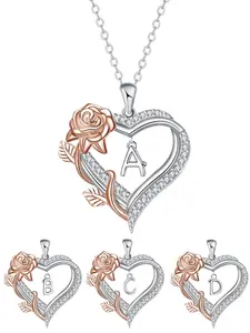 Rose Heart Diamond 'Love Rose' 26-letter high-quality gemstone necklace, Heart Shaped Pendant. Ideal gift for dates, Valentine's Day, birthday, Mother's Day, and Christmas.
