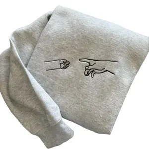 Cat Paw and Person hand Embroidered Sweatshirt