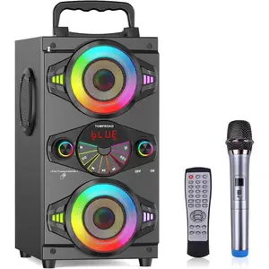 Bluetooth speakers 60w portable wireless loud outdoor home party bluetooth speaker with subwoofer fm radio led colorful lights microphone remote and big powerful stereo deep bass sound boombox