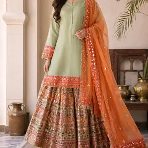HEAVY Mirror Lehenga Sharara Gharara in Every Size with Embroidered Details and Vibrant Colors