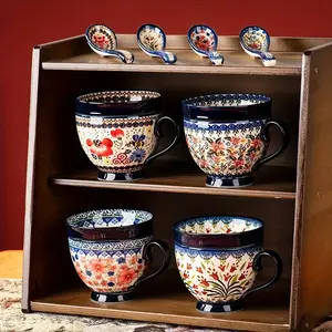 Polish Ceramic Mug Set, 3-Piece Retro Design, Ideal for Coffee, Tea, Cocoa, Soup, Perfect for Home & Office, Hand Wash Only