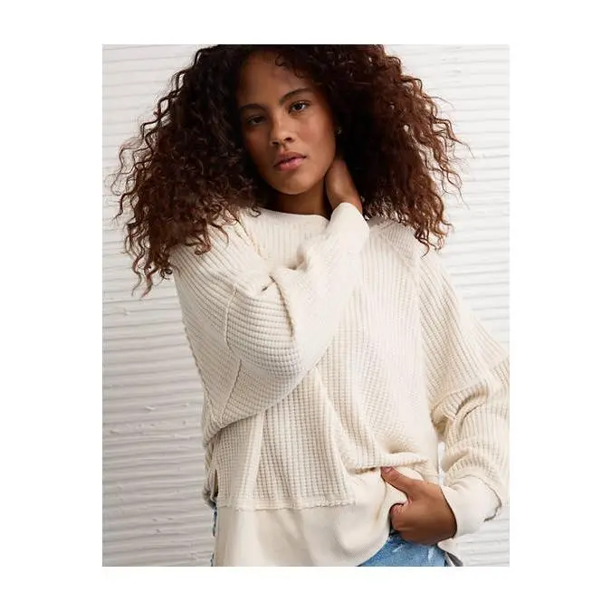 AE Big Hug Off-the-Shoulder Waffle Sweatshirt