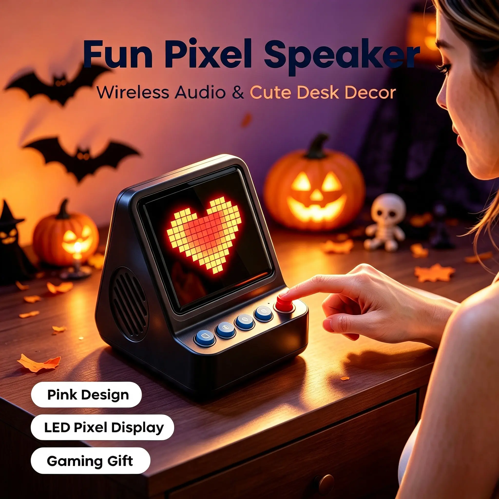 2026 New Retro Pixel Bluetooth Speaker, App Customizable 16X16 LED Screen, Support DIY Image Slideshow, Creative Desktop Gift