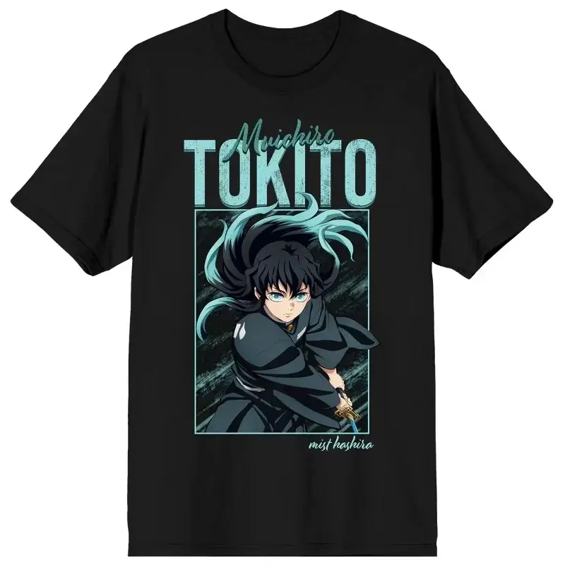 Men's Demon Slayer Muichiro Tokito Anime Graphic T-Shirt - Casual Breathable Short-Sleeve Cotton Knit Streetwear Top, Menswear Essential