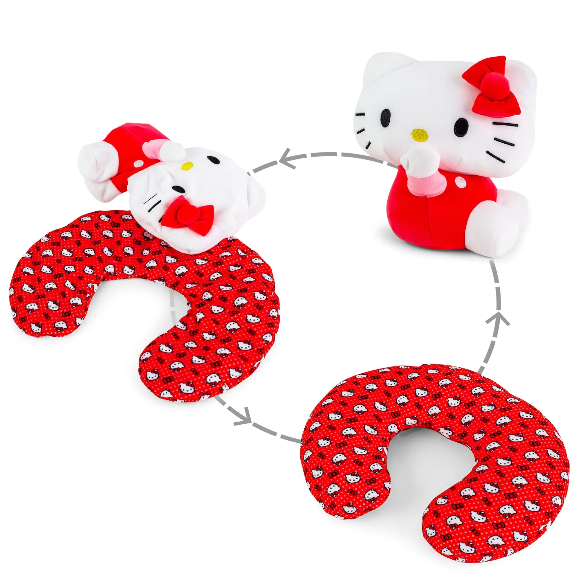 Sanrio Hello Kitty Reversible Neck Roll Pillow - Character Print Travel Neck Cushion, On-the-Go Polyester Fill Stuffed Toy