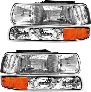 TopAutoGear for 2000 Silverado Headlight Assembly Compatible with 1999 2000 2001 2002 Chevy Silverado 1500 2500/2000-2006 Chevy Tahoe/Chevy Suburban Headlight Chrome Housing Amber Reflector Pair