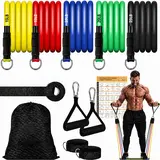 Heavy Duty 6-Piece TPE Resistance Tube Set with Handles, Ankle Straps & Door Anchor, Up to 120 lbs Muscle Training Band, Stretch Bands for Exercise, Leg Exercise Equipment, Workout Sets Women Gym Stuff for Home Gym Full Body Workout