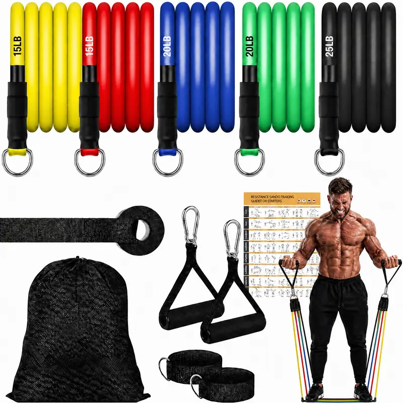 Heavy Duty 6-Piece TPE Resistance Tube Set with Handles, Ankle Straps & Door Anchor, Up to 120 lbs Muscle Training Band, Stretch Bands for Exercise, Leg Exercise Equipment, Workout Sets Women Gym Stuff for Home Gym Full Body Workout