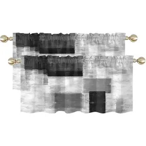 Black Grey Kitchen Valance Curtains for Window Gray Abstract Dark White Ombre Geometric Small Short  Living Room Bedroom Bathroom Rod Pocket Drape Fabric 2 Panels, 52" W x 18" L*2, Modern