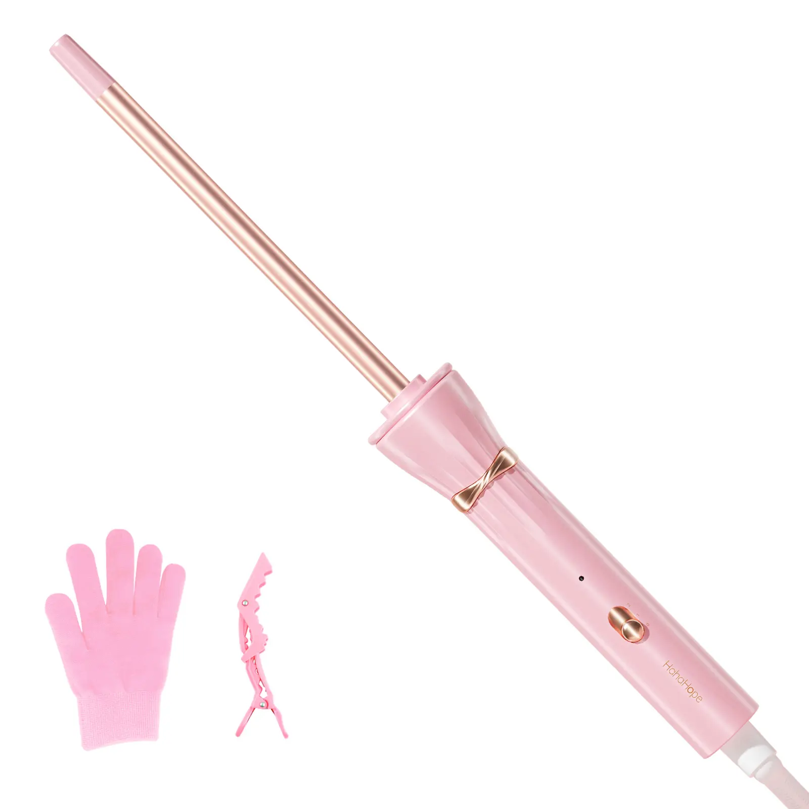 Hahahope 3/8 Inch (9mm) Skinny Barrel Curling Iron, Dual Voltage, 2 Heat Settings, Fast Heat Ceramic Wand for Tight Curls on Short Hair, Curling Hair Curling Iron