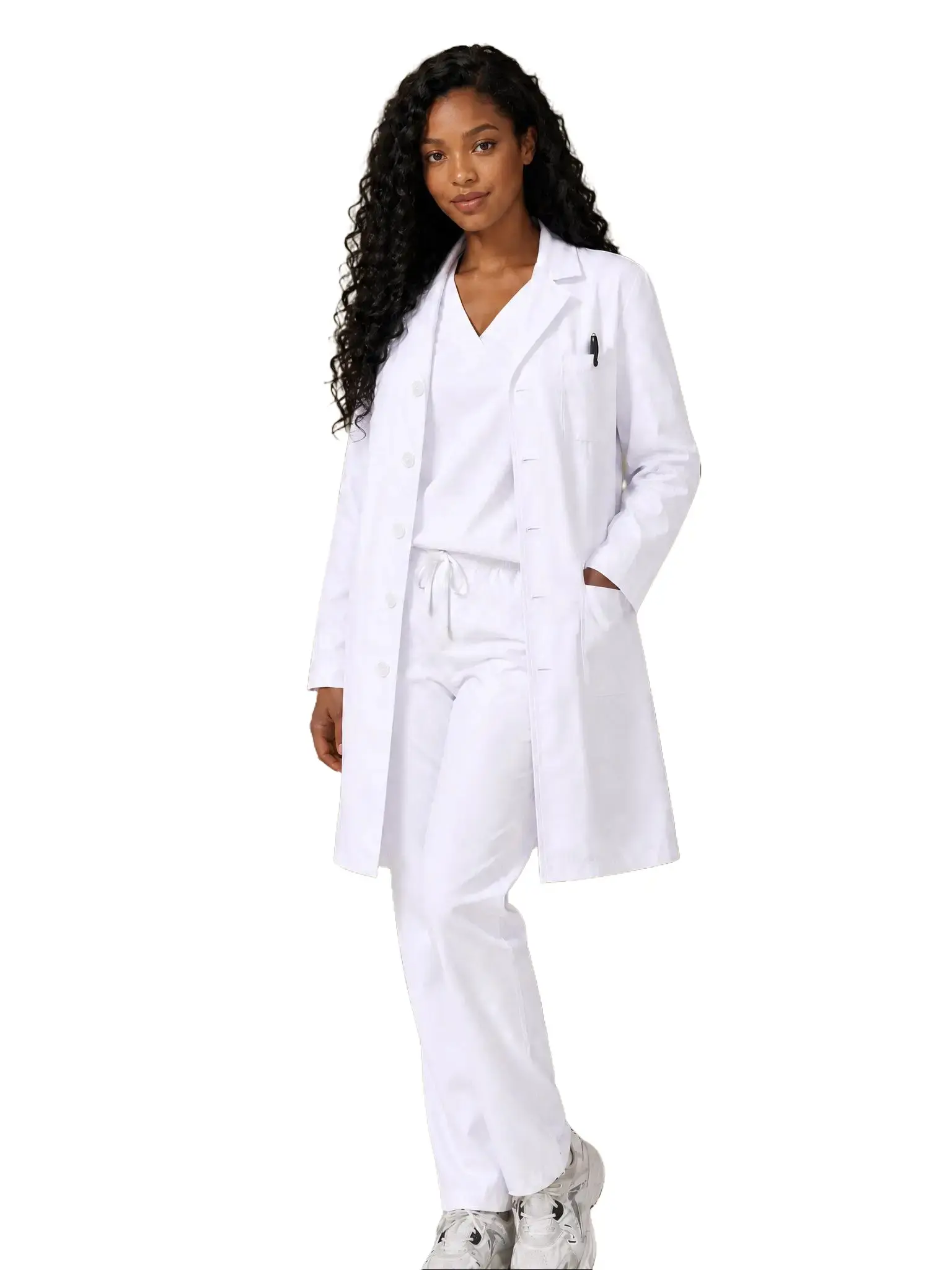 Women’s Long Sleeve White Lab Coat, Lightweight & Breathable, Washable, Resists Yellowing, Slim Fit & Non-See-Through, Multi-Pocket Work Uniform for Clinics, Wellness Spas & Multiple Scenarios