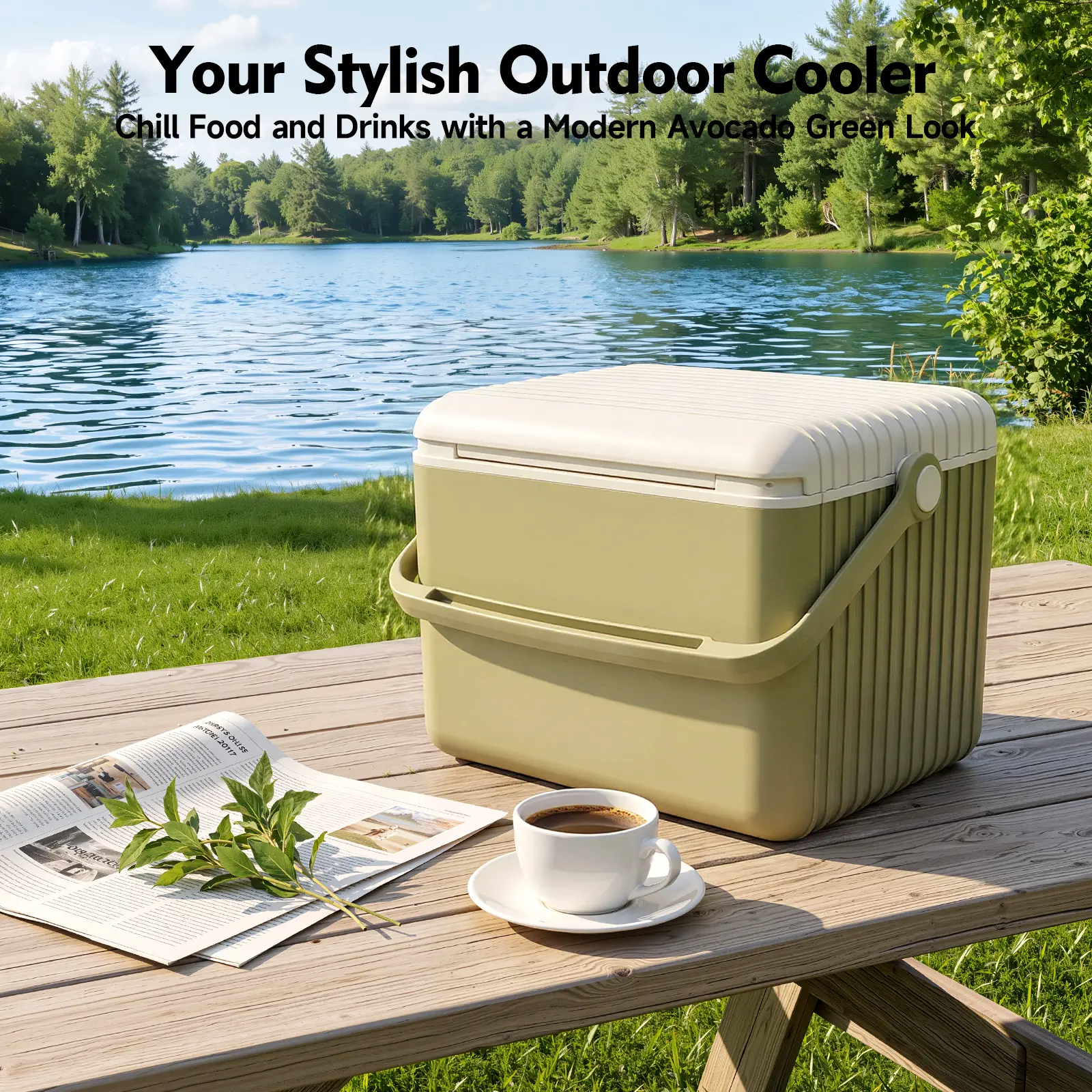 CNCEST Insulated Cooler with 2 Reusable Ice Packs, 13.74QT Lightweight Portable Cooler Bag PP & PU Soft-Sided Cooler for Picnic, Beach, Camping & Road Trip