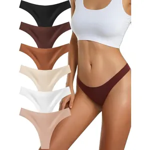 Seamless Thongs for Women, No Show Sexy Womens Underwear Stretch Breathable Comfortable Ladies Panties 6 Pack