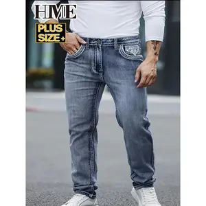 Big & Tall Men's Stretch Jeans Cotton Blend Straight Leg Denim Pants with Decorative Pockets