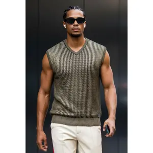 Take Your Shot Vest - Soft Acrylic Menswear Vest with Button Front and Side Zipper, Casual and Formal Style Stretchy Garment Shiny Fabric Knit Vneck Tops Tropical