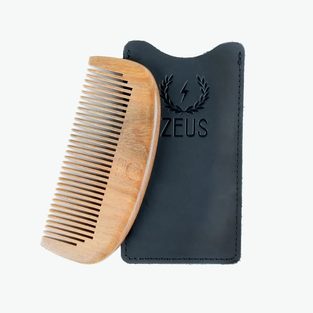 ZEUS Sandalwood Beard Comb for Men with Leather Sheath, S31
