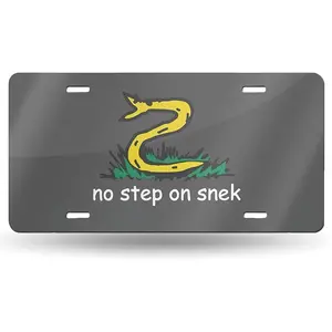 No Step on Snek Aluminum License Plate Decorative Metal Car Front License Plate with 4 Holes Car Tag 6x12inch