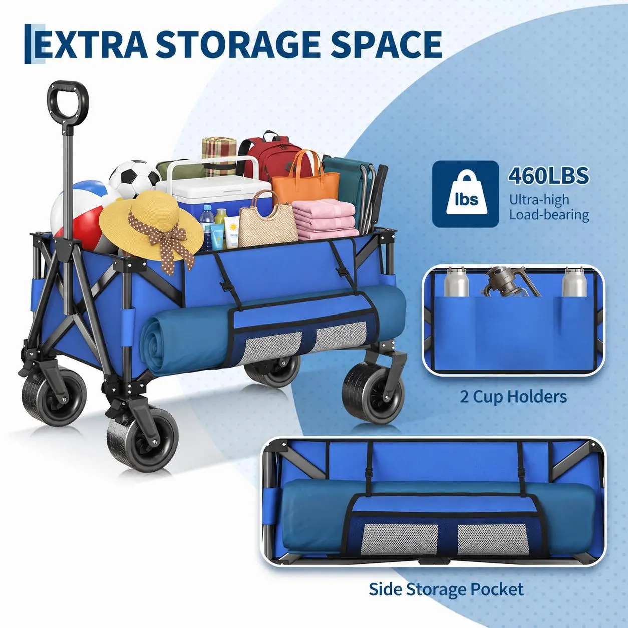 Folding Camping Garden Wagon Cart 600D Oxford, Portable Utility Trolley - 8-Inch All-Terrain Wheels, Water-Resistant Durable Frame - Easy Storage, Transport