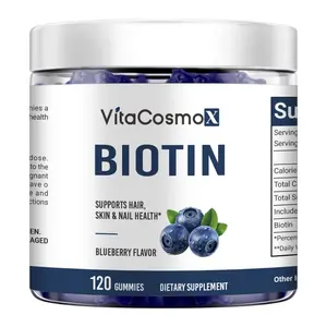 VitaCosmoX Biotin Gummies 5000 mcg | 120 Vegan Capsules | Blueberry Flavor | Natural Dietary Vitamin
