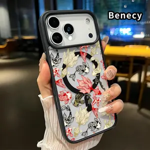 Magnetic Phone Case for iPhone 17 Pro Max 16 Plus 15 14 13 12 11 Air E Koi fish symphony Pattern Acrylic Transparent Anti-Scratch wireless charging compatible Phone Back Cover