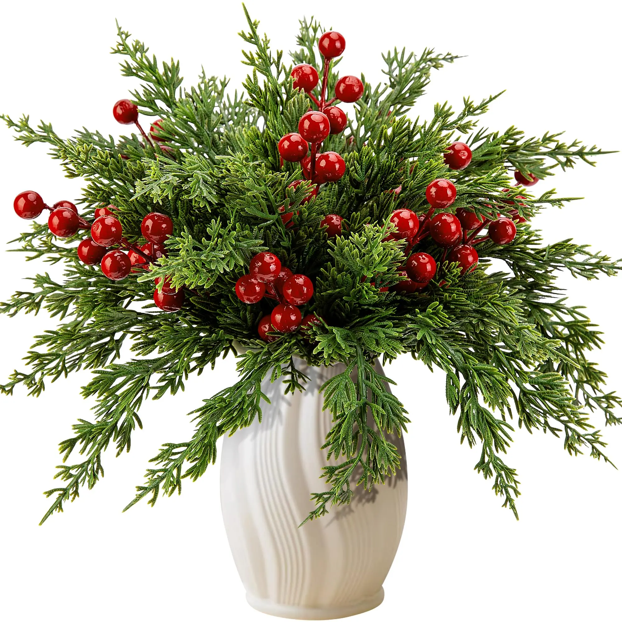 45 Pcs Christmas Artificial Pine Branches with Berries, 10.5 Inch Norfolk Spruce Leaves, DIY Crafts Wreaths Home Decor, Home Decor Ornaments, Decorative Ornament, Holiday Decor