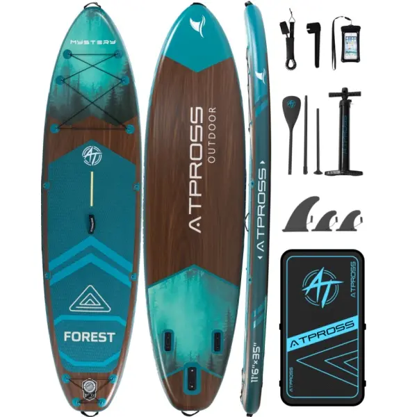 [DealsForYouDays] Inflatable Paddle Board - 11'6" Large Adult SUP with Natural Wood Grain, Non-Slip EVA Deck, 450lbs Capacity, Efficient Propulsion, 2-Way Pump, Environmental Protection, Fishing & Yoga Accessories, Travel Bag