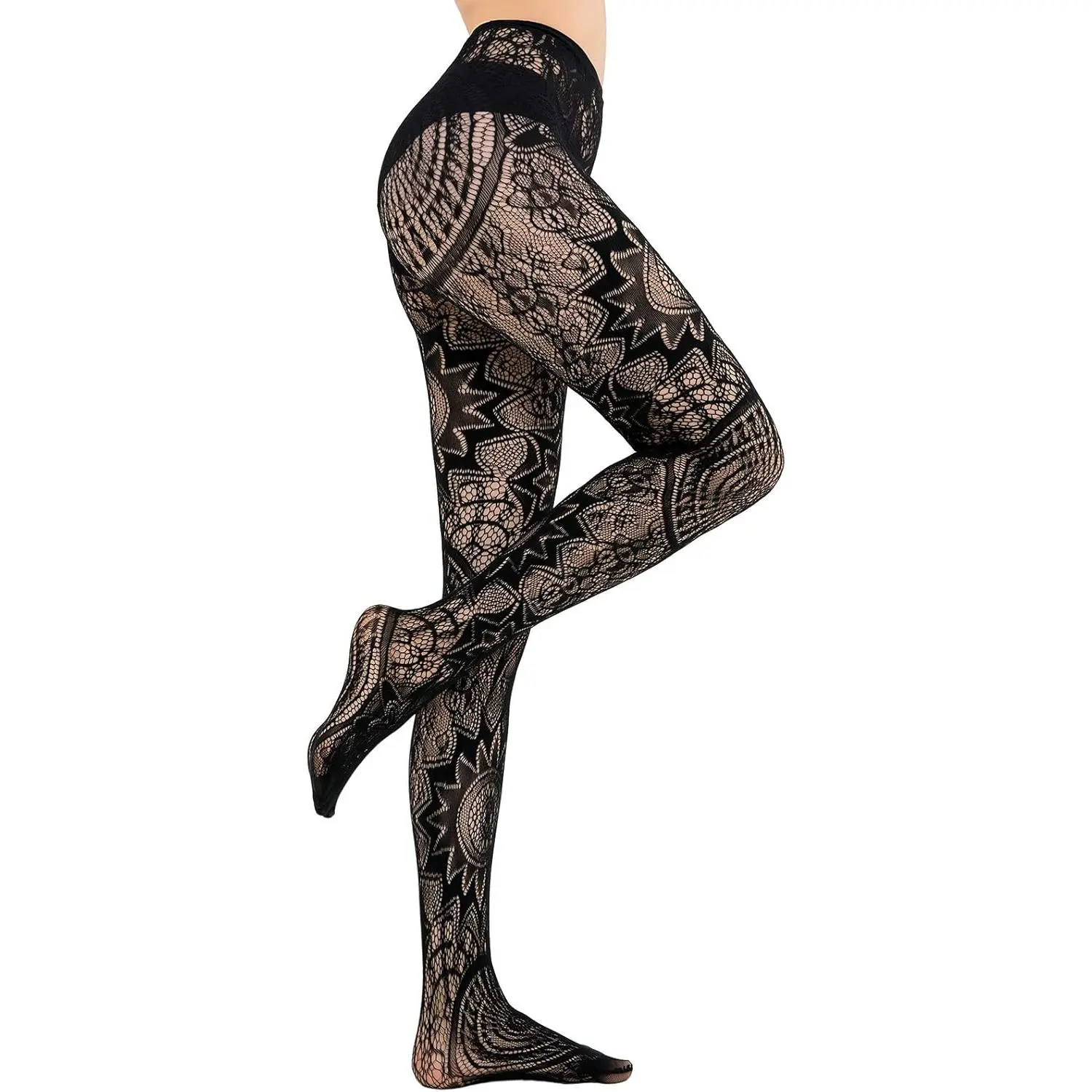 Patterned Fishnets Tights Black Pantyhose Stockings for Women, 1-6 Pairs
