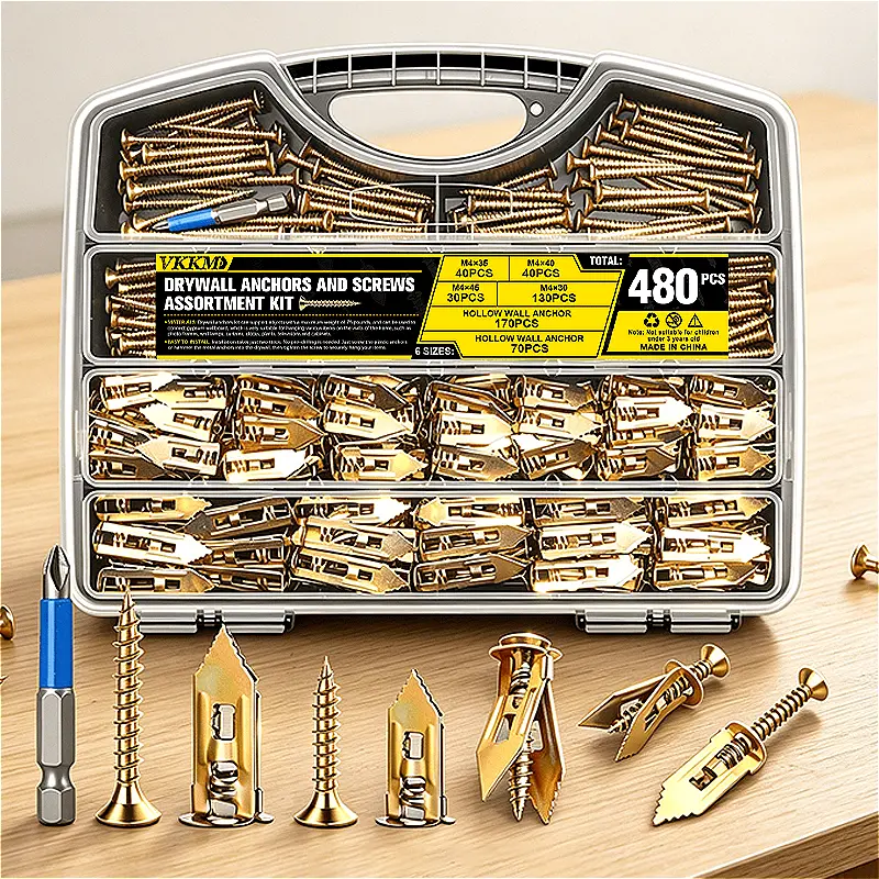 VKKM 480Pcs Self-Drilling Drywall Anchor Kit - Skip The Pre-Drill, Spring Steel Construction for Gypsum, Hollow Walls