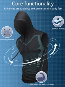 Men's Hooded Vest with Muscle-Enhancing Technology, Breathable Stretchy Comfortable, Dry Fit Wicking, Outdoor Sports & Indoor Training Base Layer