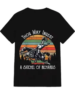 "Thou May Ingest A Satchel Of Richards" Medieval Humor American Retro Black Short-Sleeved Unisex T-Shirt, Knight Graphic, Casual Streetwear for Comedy & History Enthusiasts, Unique Quirky Attitude Fashion Statement Piece